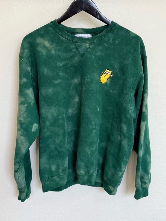 Native Trashion Other - Rolling Stones Tie-Dye Forest Green Acid Wash Crewneck Sweatshirt - Size Large